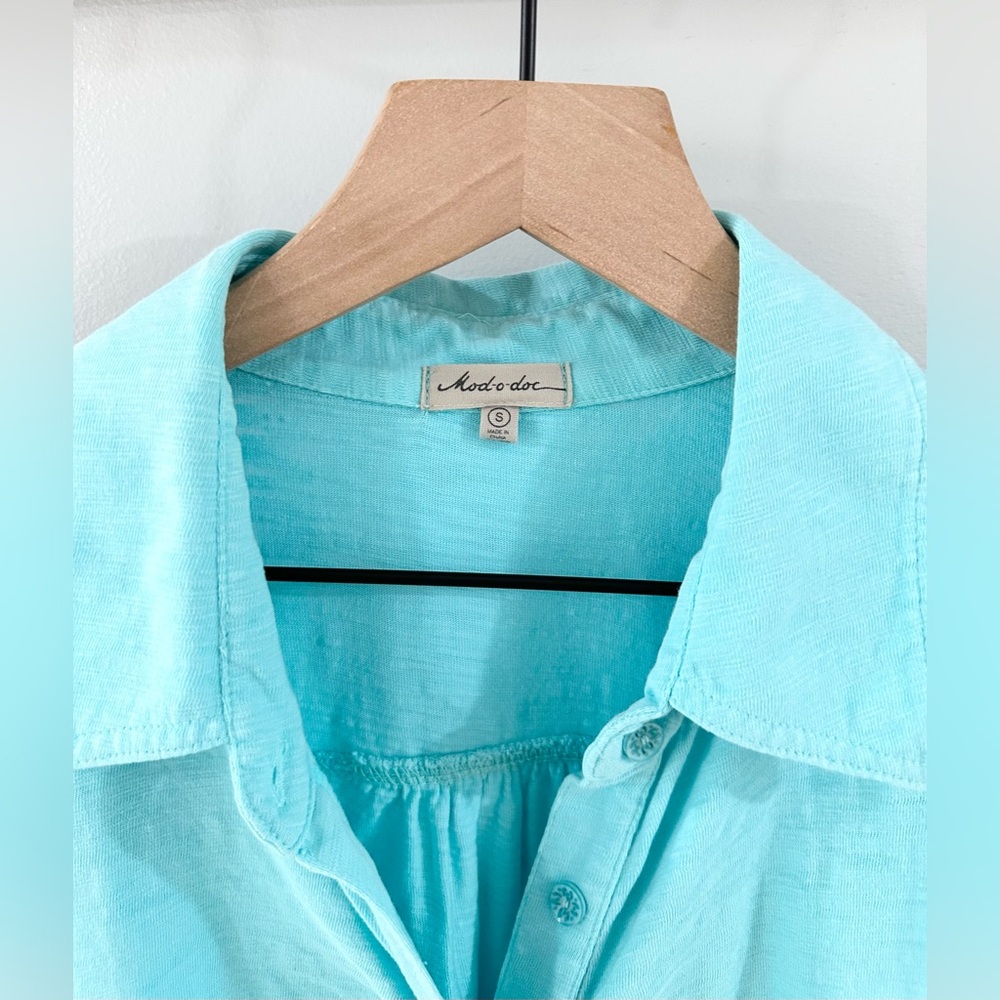 Mododoc Button Front Asymmetric Hem Tunic Blue Si… - image 4